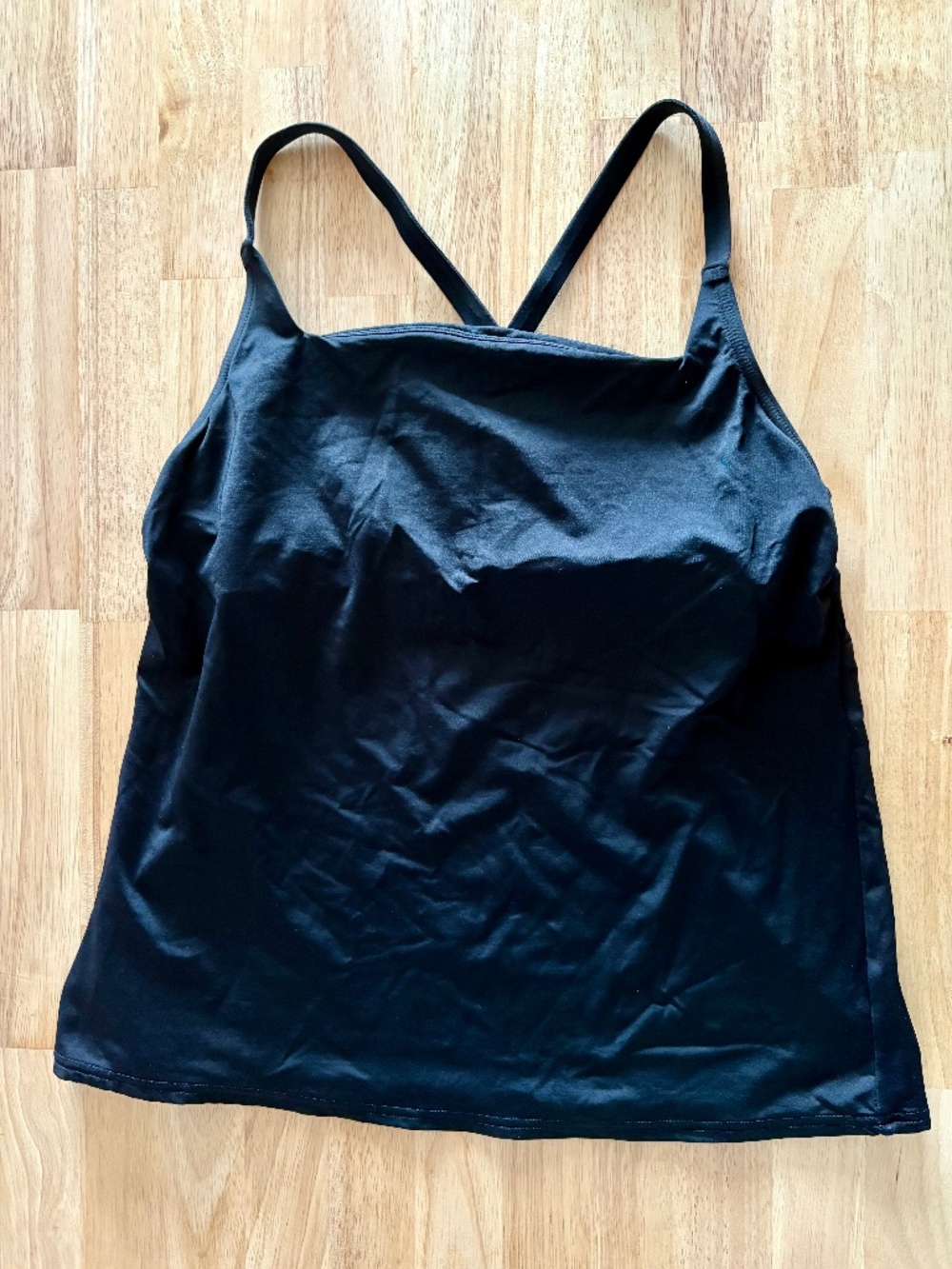 Women’s Lands End Small Tankini Cross Back Black Swim Top w/ Shelf Bra